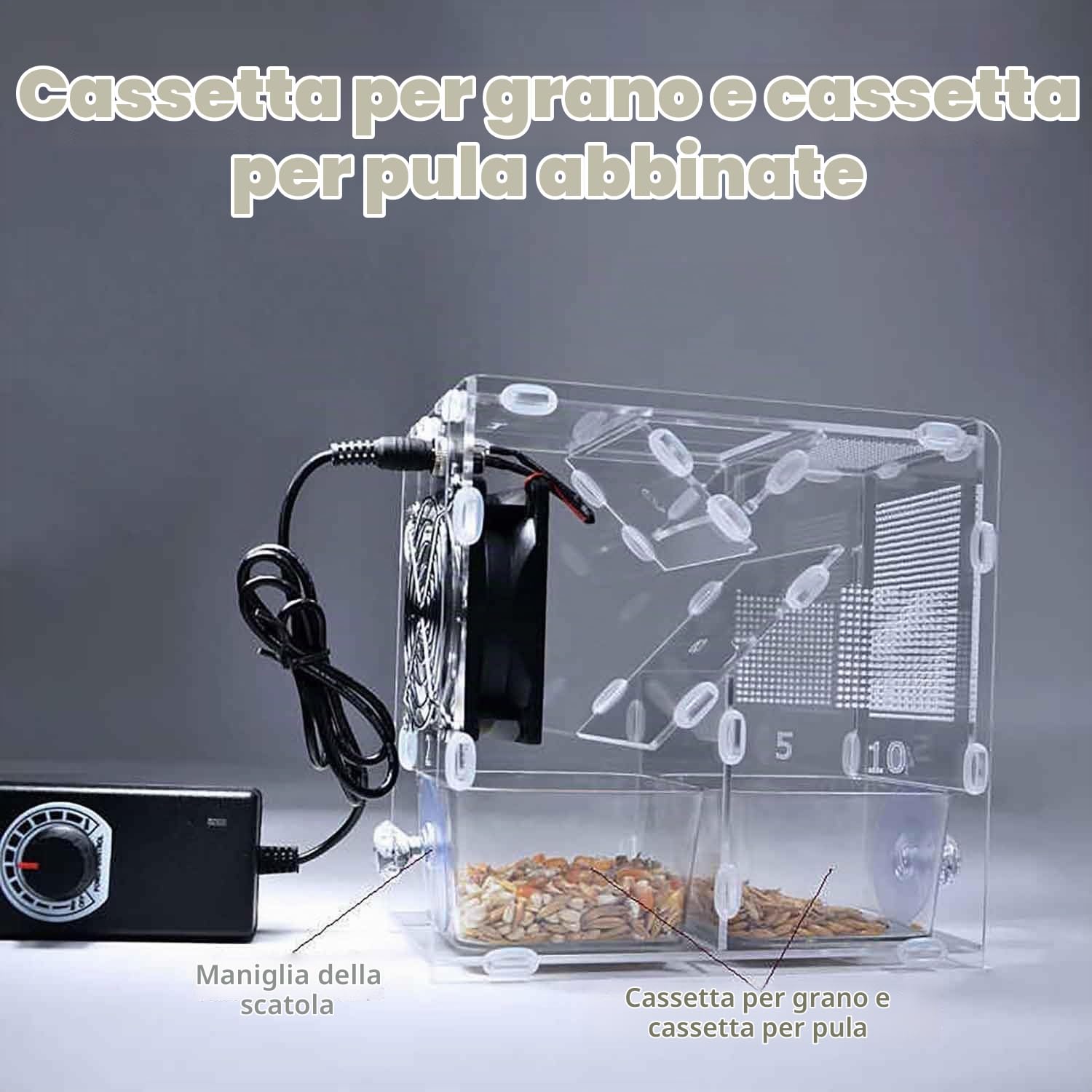 Macchina for la pulizia del mangime for uccelli,vagliatrice elettrica la pulizia dei cereali con 2granai indipendenti e ventola a velocità regolabile,separatore di gusci soffiati for semi di uccelli