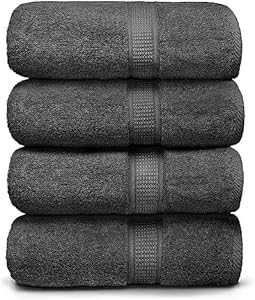 Ariv Premium Bath Towels Pack of 4, 100% Cotton, Large, Super Soft, Highly Absorbent, Quick Dry, Durable, Comfortable, Great Value & Quality, Perfect for Home & Bathroom - Grey