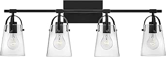 Hinkley Foster Four Light Bathroom Vanity Fixture, Black with Clear Glass