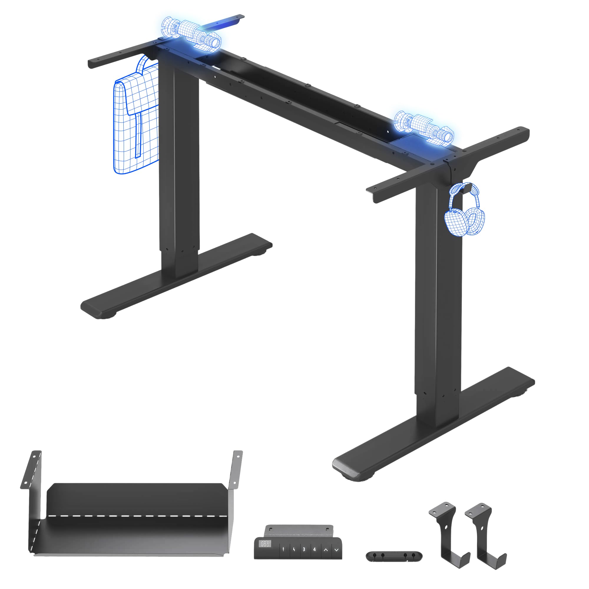 FlexiSpot Bureau Assis Debout Électrique à 2 Moteurs Charge 100kg, Bureau Réglable en Hauteur en Acier avec Panneau Smart à Fonctions Mémoires, Système Anti-collision, Cadre en Noir