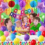 Colorful Birthday Party Decorations Rainbow Happy Birthday Banner Honeycomb Balls Fringe Curtain Foil Balloons Hanging Swirls Cake Topper Tablecloth Party Supplies for Girls Boys Kids Women Men - Image 5