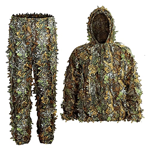 Ghillie Suit, Kids Adult 3D Leafy Camouflage Clothing, Camo Suit for Turkey Hunting, Hunting Suit for Outdoor Game， Halloween