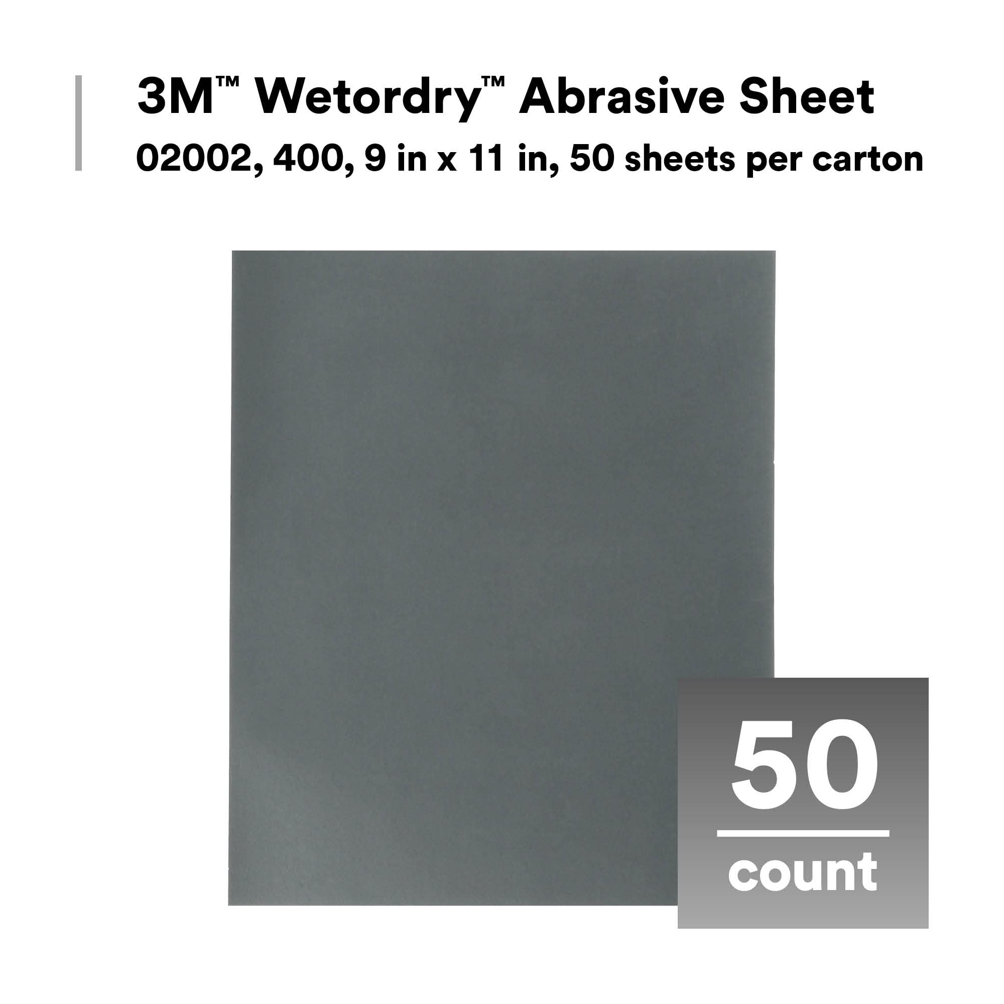 3M Wetordry Arkusz ścierny 213Q, 02040, ziarnistość 320+, 23 x 23 cm, do automatycznego szlifowania, szlifowania metalu, wykańczania, przygotowywania lakieru, 50 arkuszy papieru ściernego