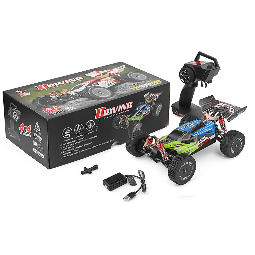 WLtoys 144001 RC Coche 60km/h, 2600mAh Actualización de batería 45 Minutos, 1:14 Vehículo Todoterreno 4WD, Racing ​Offroad Drift de Alta Velocidad Car 3 Pilas (Verde)