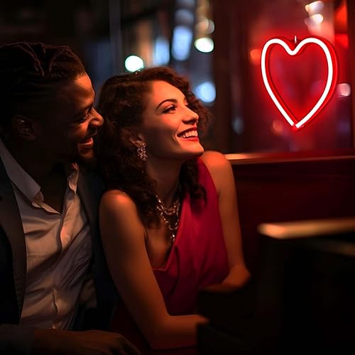 Miniatura 6 de Paquete de 2 letreros de neón LED de corazón rosa para decoración de pared, ventana, habitación de niñas, boda, fiesta, regalo de San Valentín para