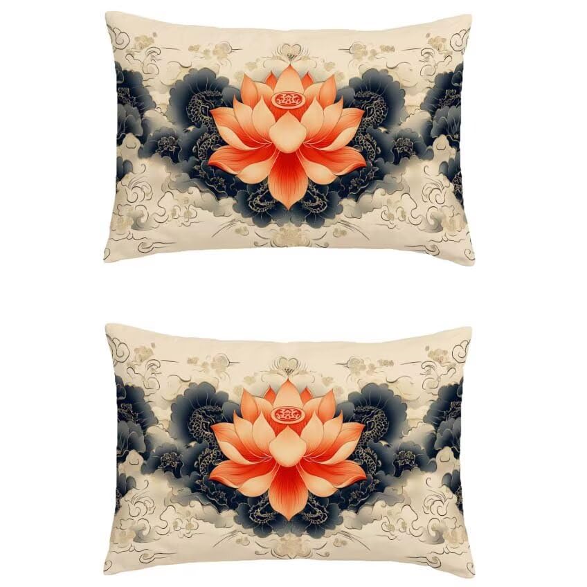 Coussin extérieur imperméable 70x90 cm orange en lin avec taie d'oreiller double face