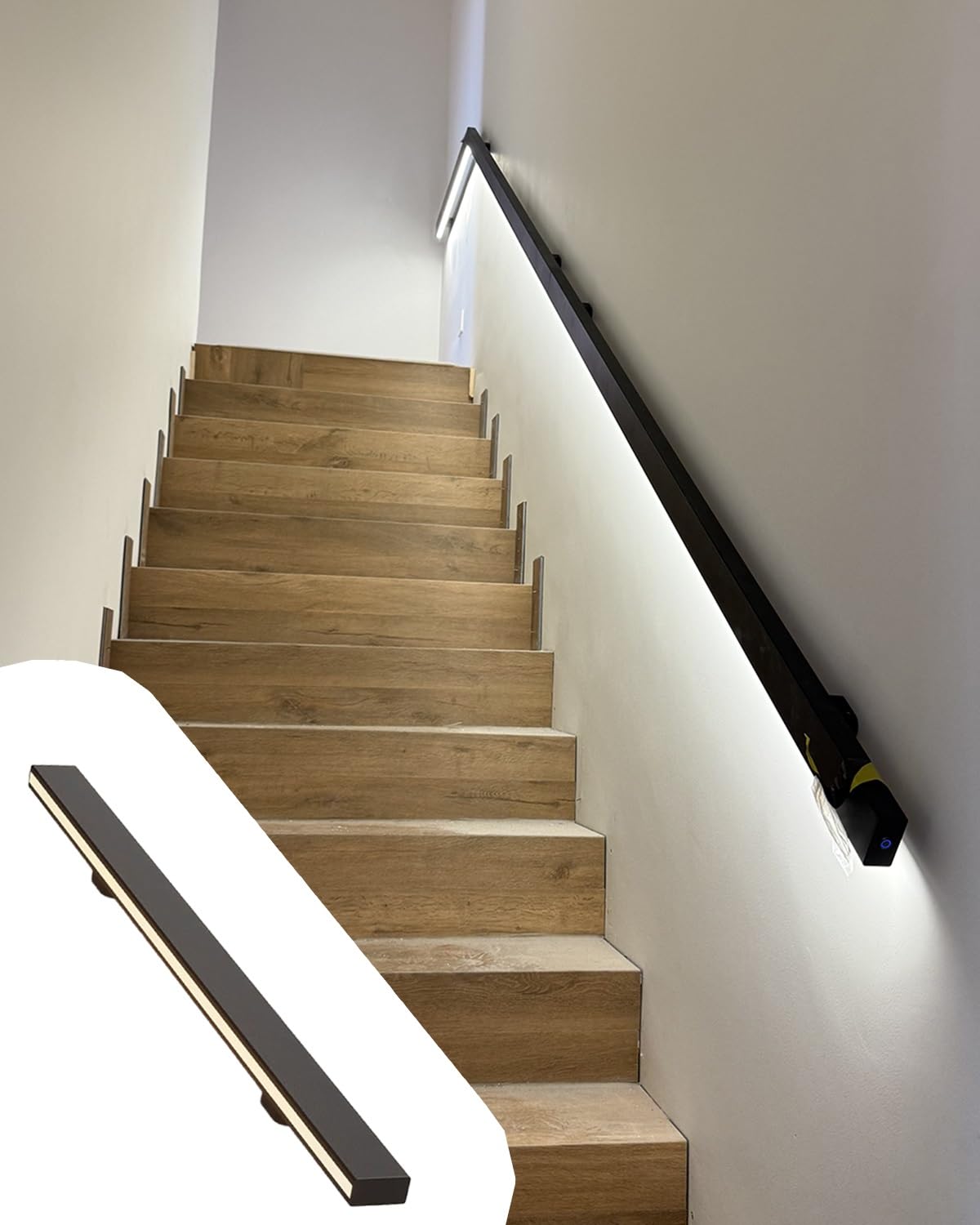 Enhen Right Motion Sensor Led Light Staircase Handrail For Safe Night Use, Matte Aluminum Stair Corridors Hallways Bannister Kit, 3 4 5 6 10 12 14 20Ft(,18Ft/550Cm)