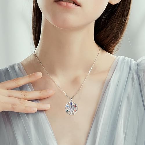 Miniatura 5 de YFN Collar de plata de ley con 7 chakras, colgante de piedras preciosas espirituales, joyería de yoga para mujeres y hombres