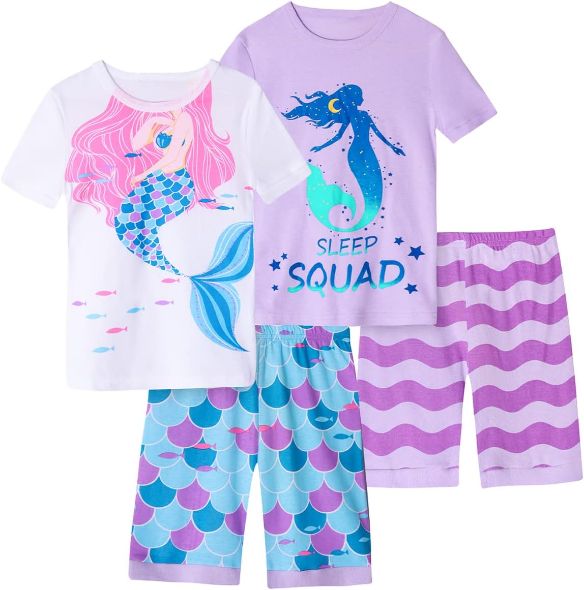 VopawettyGirls 4-Piece Summer Pajamas Cotton Short Pjs Set Kids Sleepwear