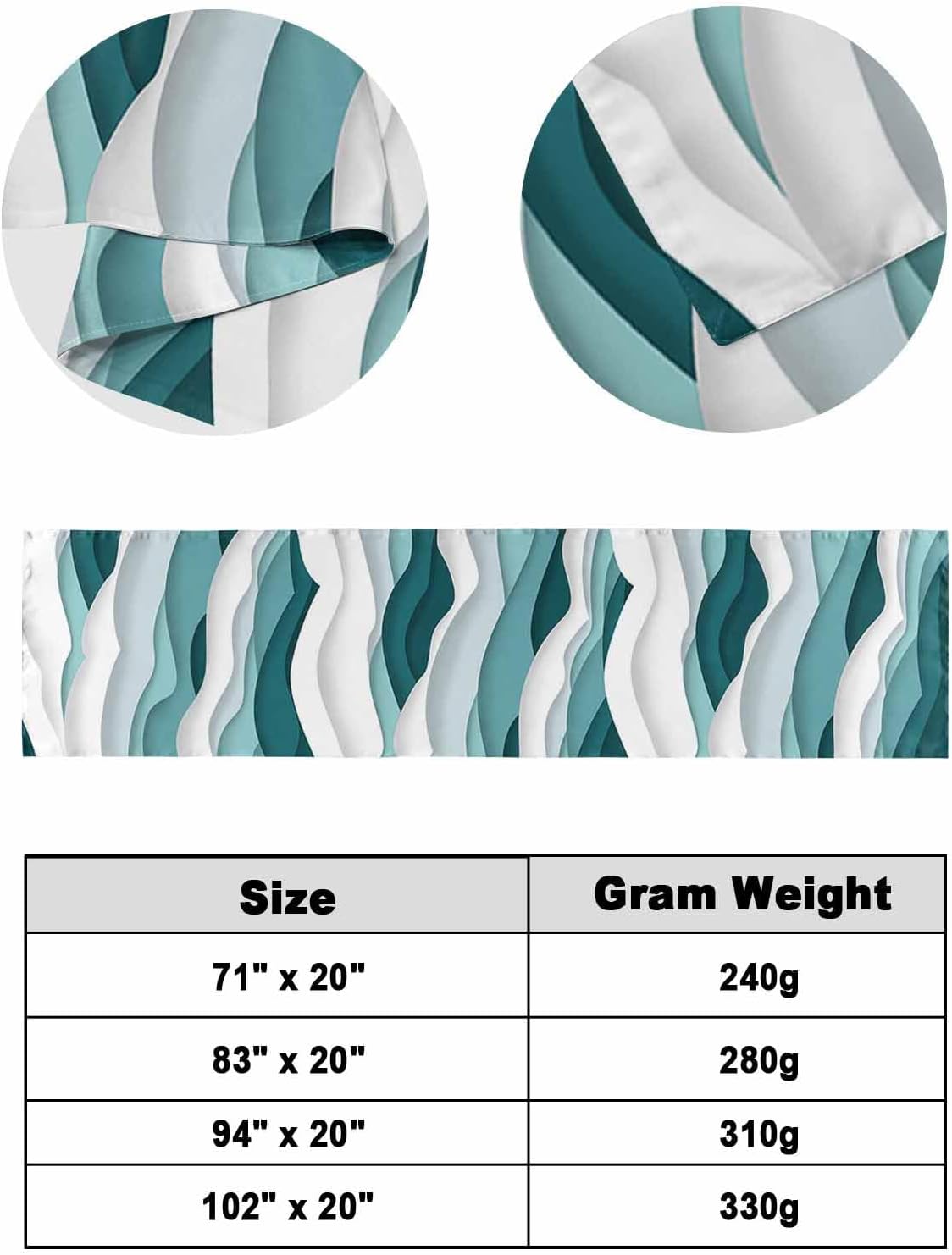 Abstract Ocean Sea Wave Bed Runners for Bedroom Hotel,Decorative Bedding Scarf Turquoise White Ombre Art Bed End Blanket Bedding Runner Scarves for California King Size Bed,102x20in