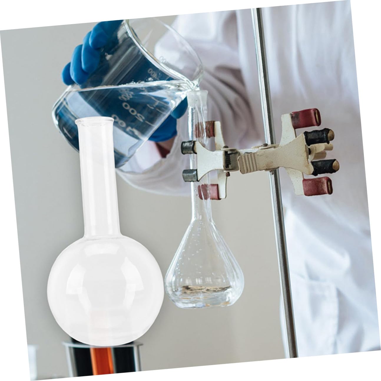 Levemolo 2 Stück Teiliges Labor Rundkolben Borosilikatglas Enghals Flasche mit Gleichmäßiger Wandstärke für Gleichmäßiges Erhitzen für Chemie Forschung und Bildung Leicht und Tragbar
