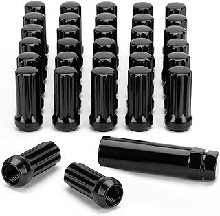 32 PCS Black 14x1.5 Lug Nuts for Chevy Silverado Express Suburban Ford F250 F350 GMC Sierra Yukon with 7 Spline Drive Cone Seat and 1 Socket Key, Perfect Replacement for Aftermarket Wheels