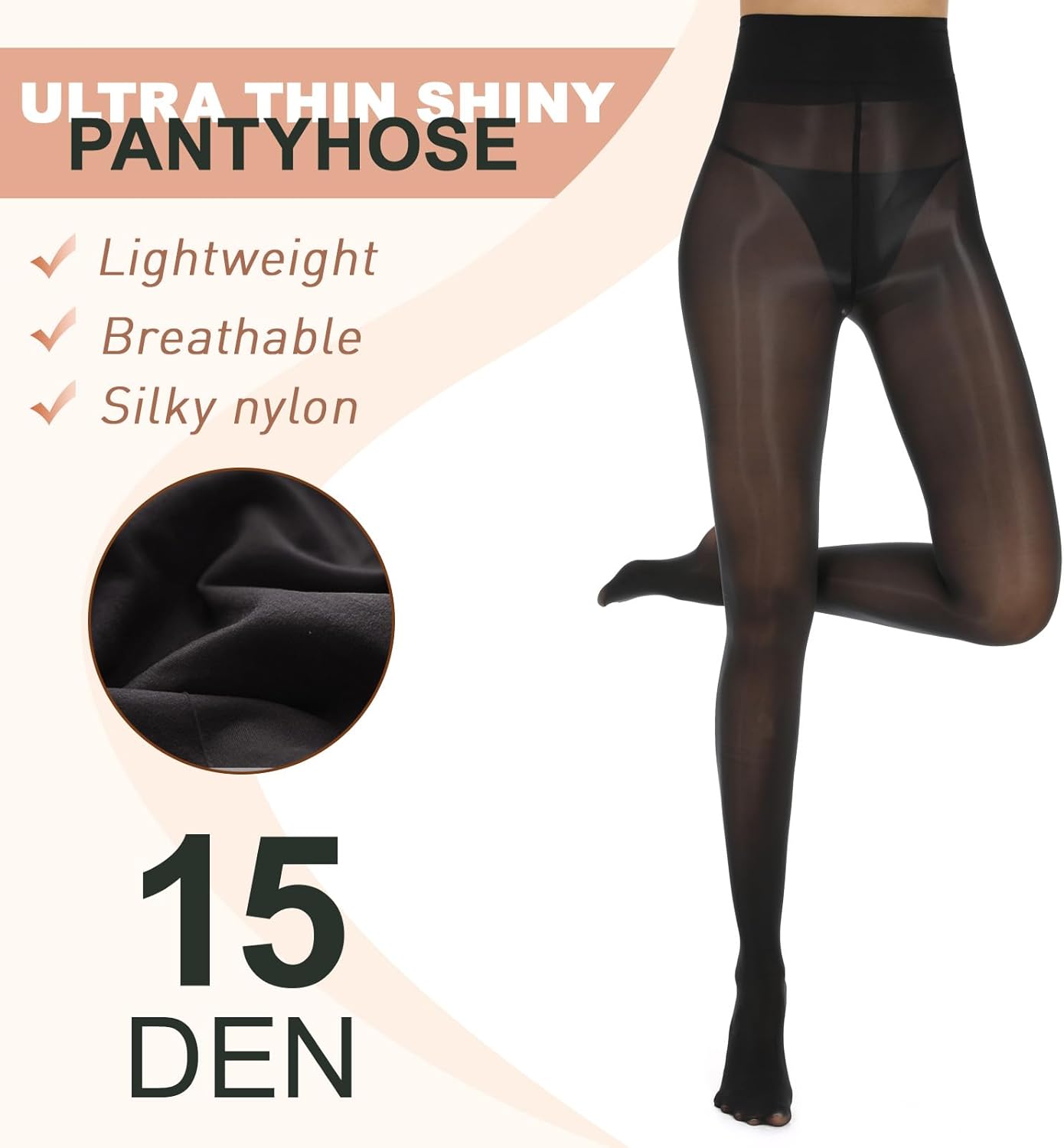 Aaronano 2 Pairs Shiny Pantyhose for Women High Waist Silk Oil Shimmer Sheer Tights - Image 3