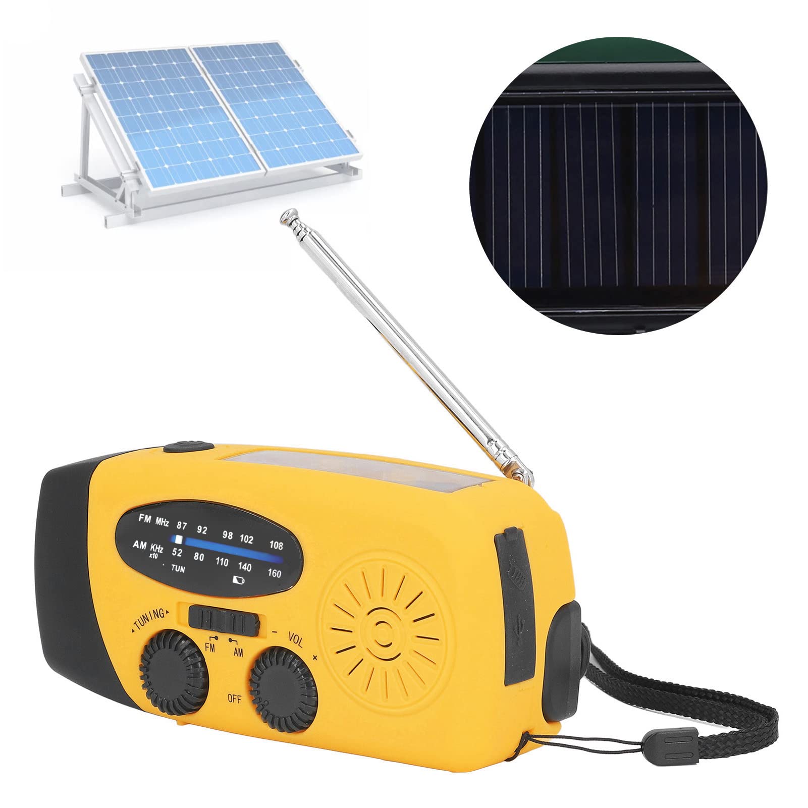 Radio Solaire Étanche IPX3 et Lanterne Multifonctionnelle à Manivelle avec Chargement USB Portable pour Le Camping (Modèle Européen)
