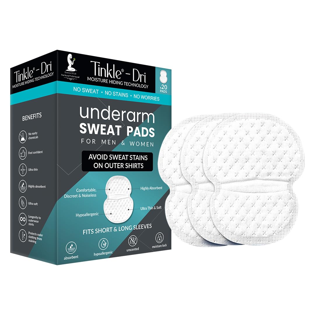 Tinkle Dri Disposable Fresh Underarm Sweat Pads for Men & Women, 20 Pads (Pack of 1), Extra Large, Underarm Armpit Sweat Perspiration Pads Shield Adhesive Garment Dress Guards Sweat Free & Odor Free