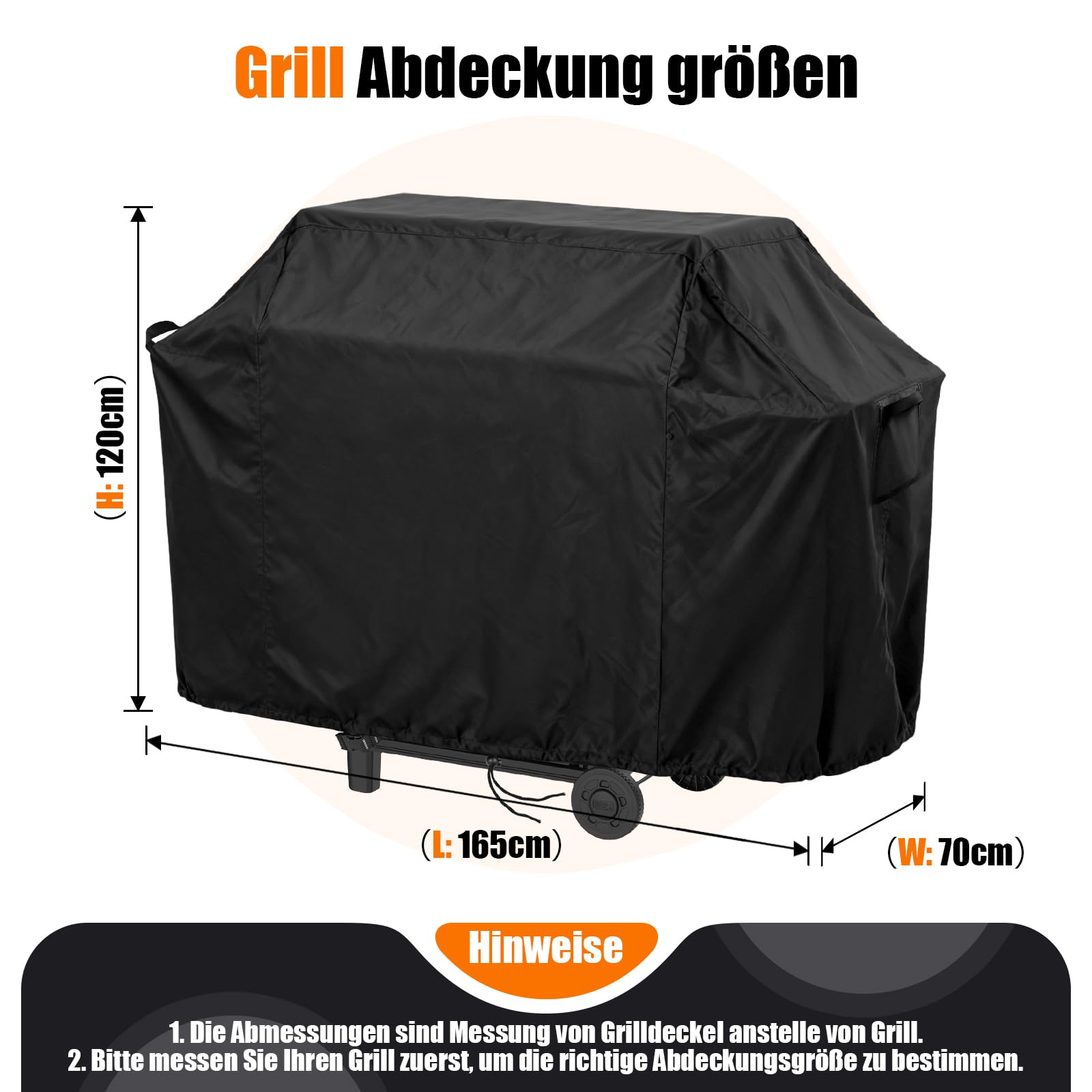 Grillabdeckung, 420D Oxford-Gewebe Wasserdicht Grill Abdeckung für Weber Spirit E-410 Gasgrill, Gasgrill Grillabdeckung - (165x70x120cm)
