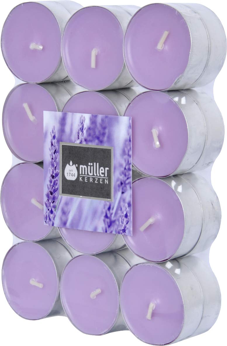 Müller Kerzen Lot de 192 Bougies Chauffe-Plat parfumées Lavande 1,5 x 3,8 cm Durée de Combustion env. 4 Heures
