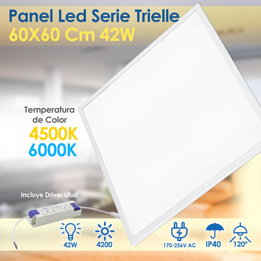 M Ledme - Pack de 2 Panel LED 60X60 cm 42W, Blanco Frío 6000K,4200 lumenes, Driver Incluido, Empotrable, Ideal para oficinas. Fácil de montar. LM5314.
