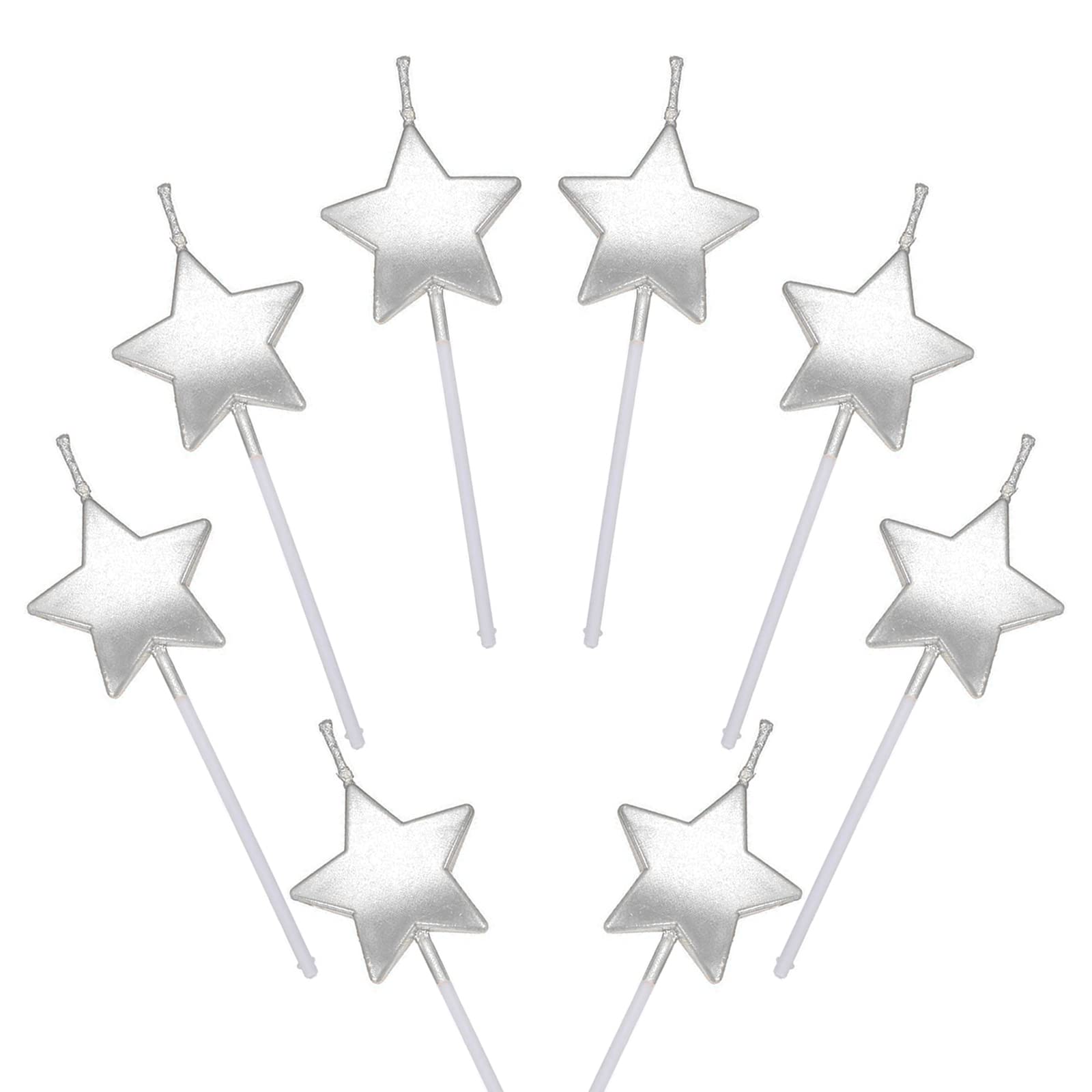 Kaiaiwluo Silver Star Birthday Candles,8 Pcs Metallic Cake Candles For Birthday Wedding Party Cupcakes Topper Decorations Anniversary