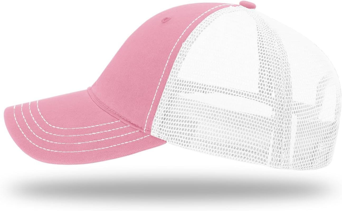 Joe's USA | Richardson 111 Six Panel Garment Washed Adjustable Trucker Hat - OSFM - 1 Pack - Pink/White