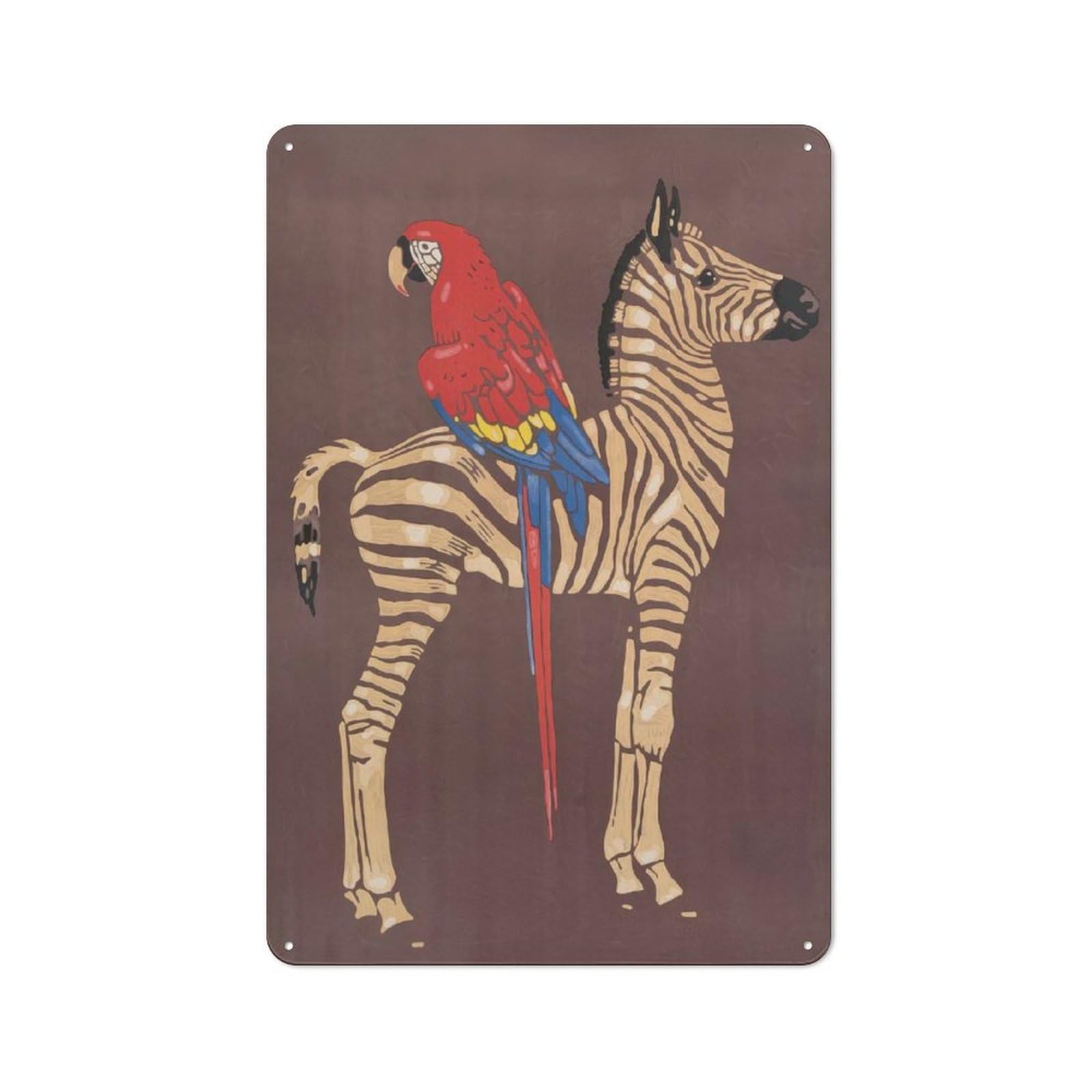 Country Metal Sign with Zebra And Parrot Mid Century Design 30x20cm, Barn Style Farmhouse Wall Decor for Farmhouse Kitchen, Pantry Or Dining Area