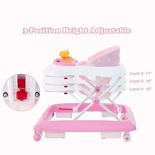 Miniatura 6 de INFANS Andador plegable para bebé, 3 en 1 para niños pequeños, con bandeja de música extraíble, altura ajustable, cojín de asiento lavable para