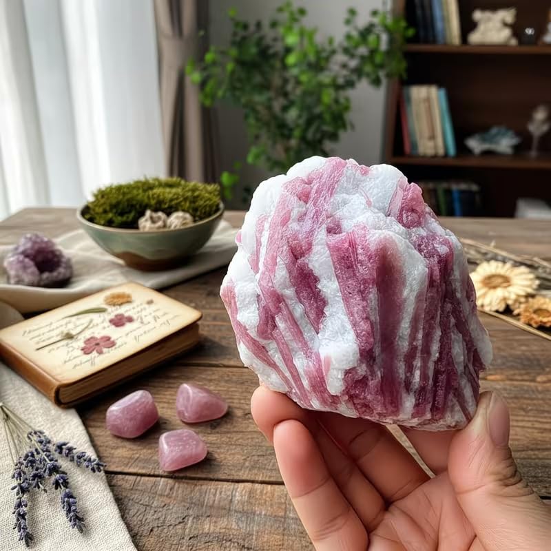 Cristal Crudo de turmalina en Flor de Ciruelo Natural – Turmalina | Espécimen mineral, piedra de cristal curativa para decoración del hogar, colección y regalo