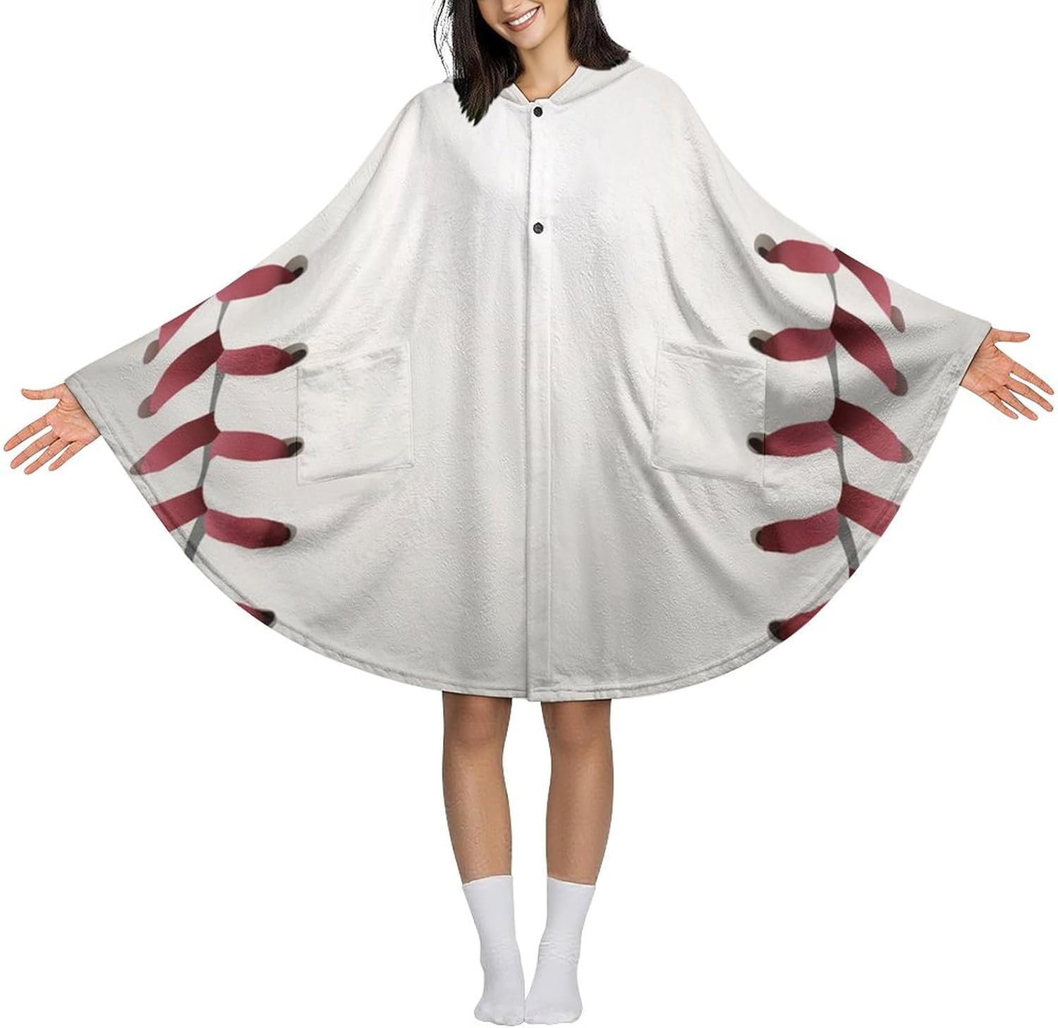 Baseball Lace Wearable Blanket with Hooded Flannel Blankets Cape with Pocket