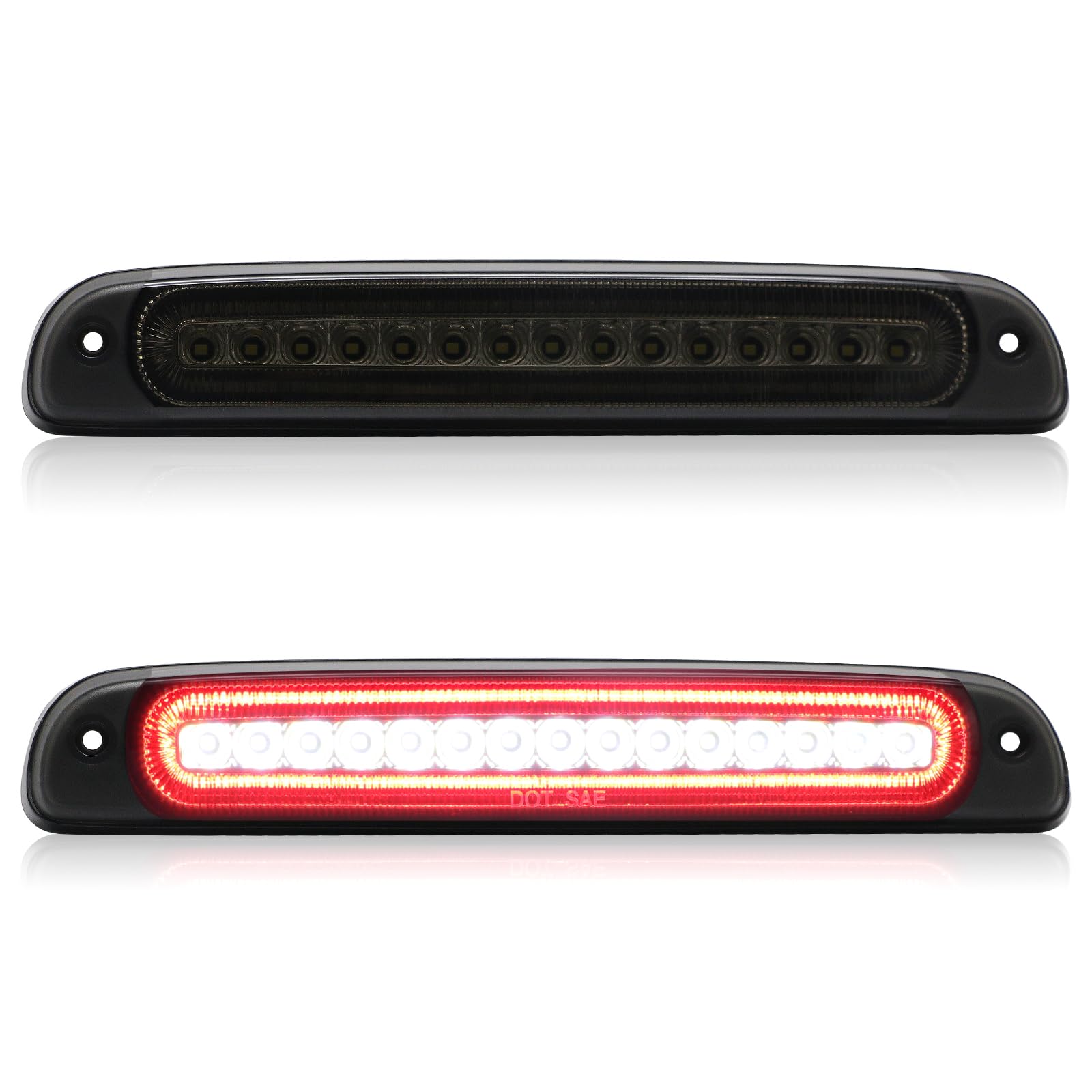 LUDARM Smoke Lens LED 3rd Brake Light Compatible with1999-2016 F250 F350 F450 F550 Super Duty for 1995-2011 Ranger for 2001-2005 Explorer sport Trac F1 Style Flash Third Brake Cargo Lamp
