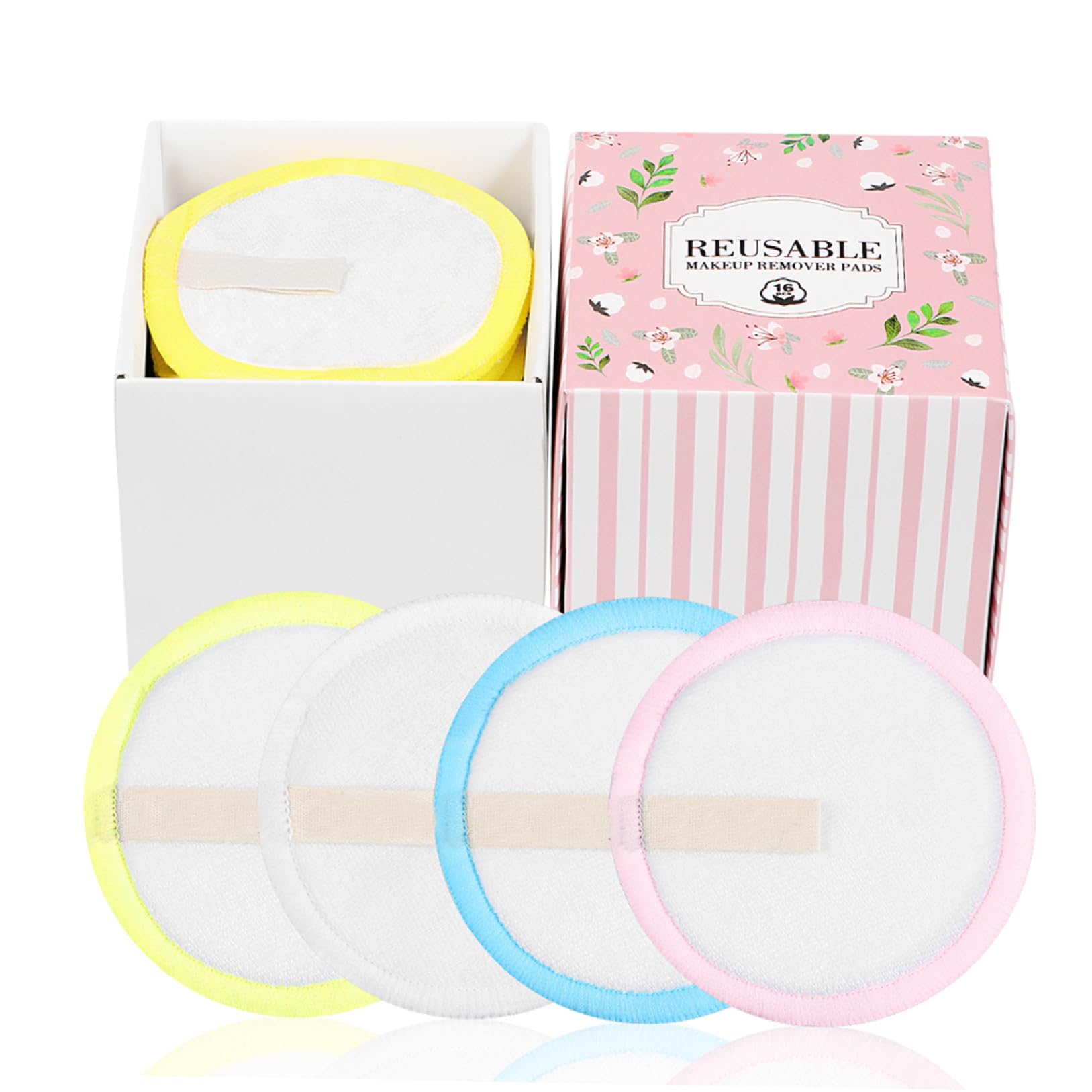 Cuscinetti di Cotone Riutilizzabili - 16PCS - Dischetti Struccanti in Bambù con Borsa per Biancheria, Ecologico, Morbido, 3 Strati di Spessore, Diametro 8cm