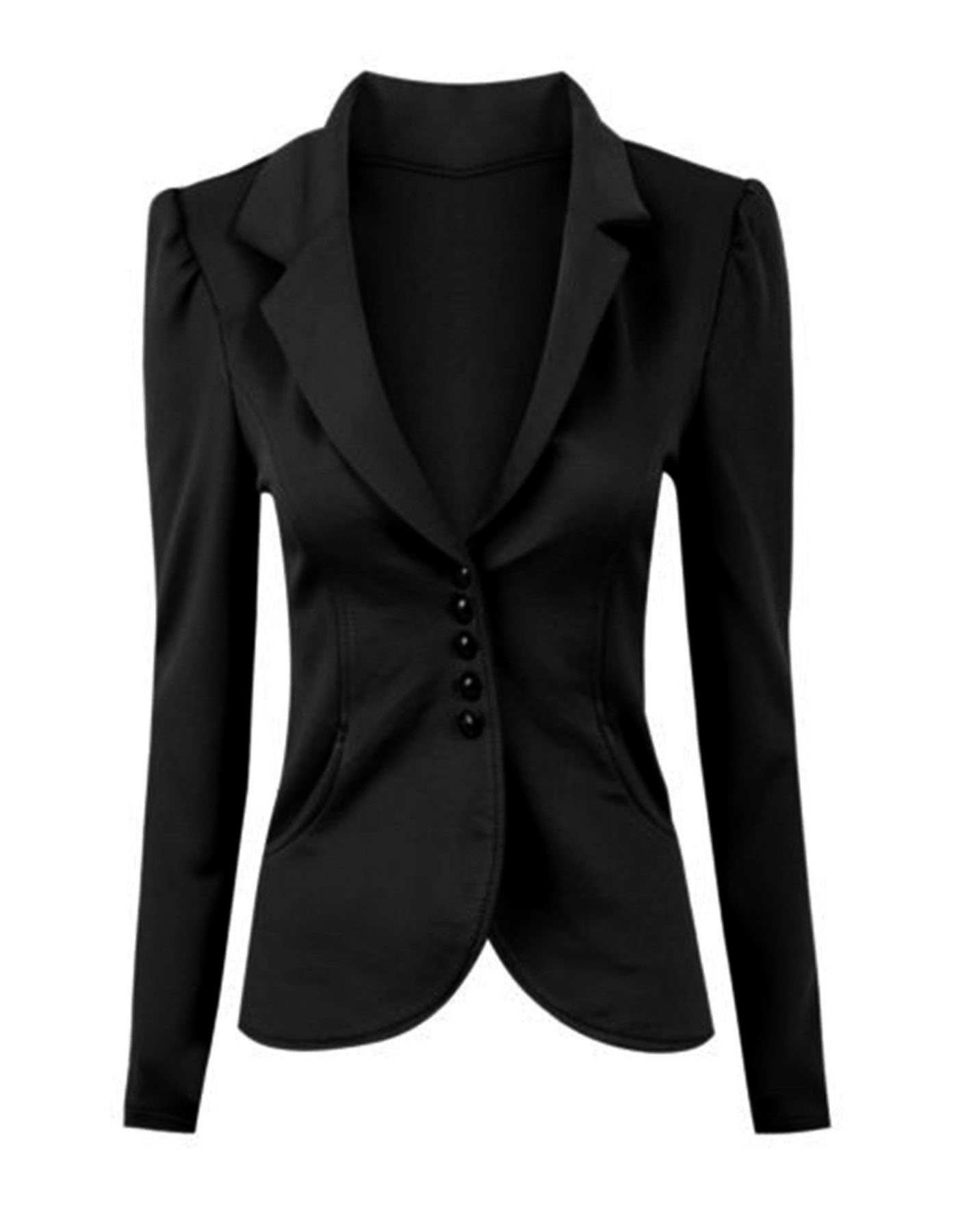 Fair Price Shop New Ladies 5 Button UP Ponte Blazer Bold Shoulder Womens Jacket Coat Sizes 8-16 (10) Black