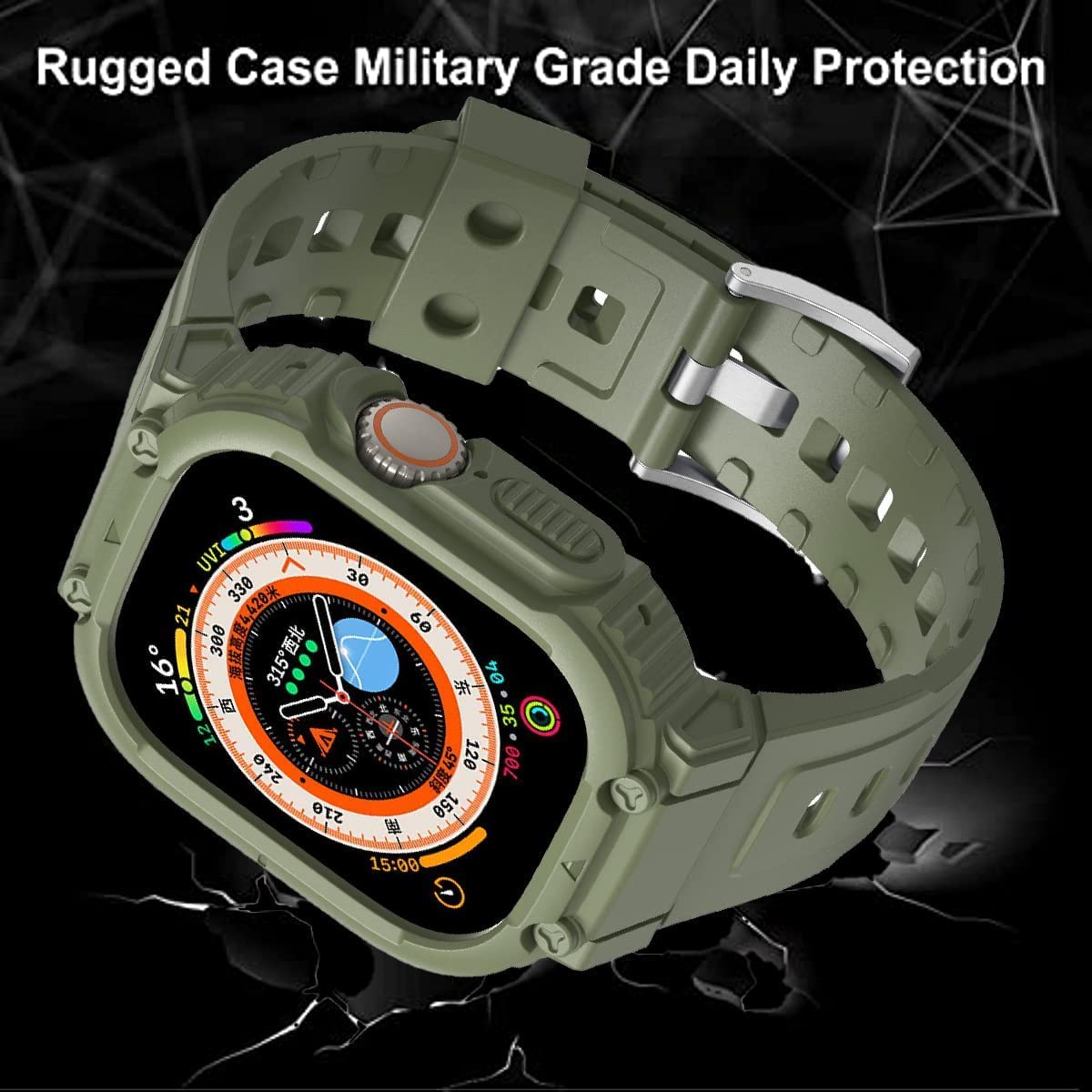 Kompatibel mit Apple Watch Ultra/Ultra 2 49mm Gehäuse mit Armband,Stoßfestes TPU-Sportarmband für iWatch Ultra 2/Ultra 49mm Armband für Damen und Herren