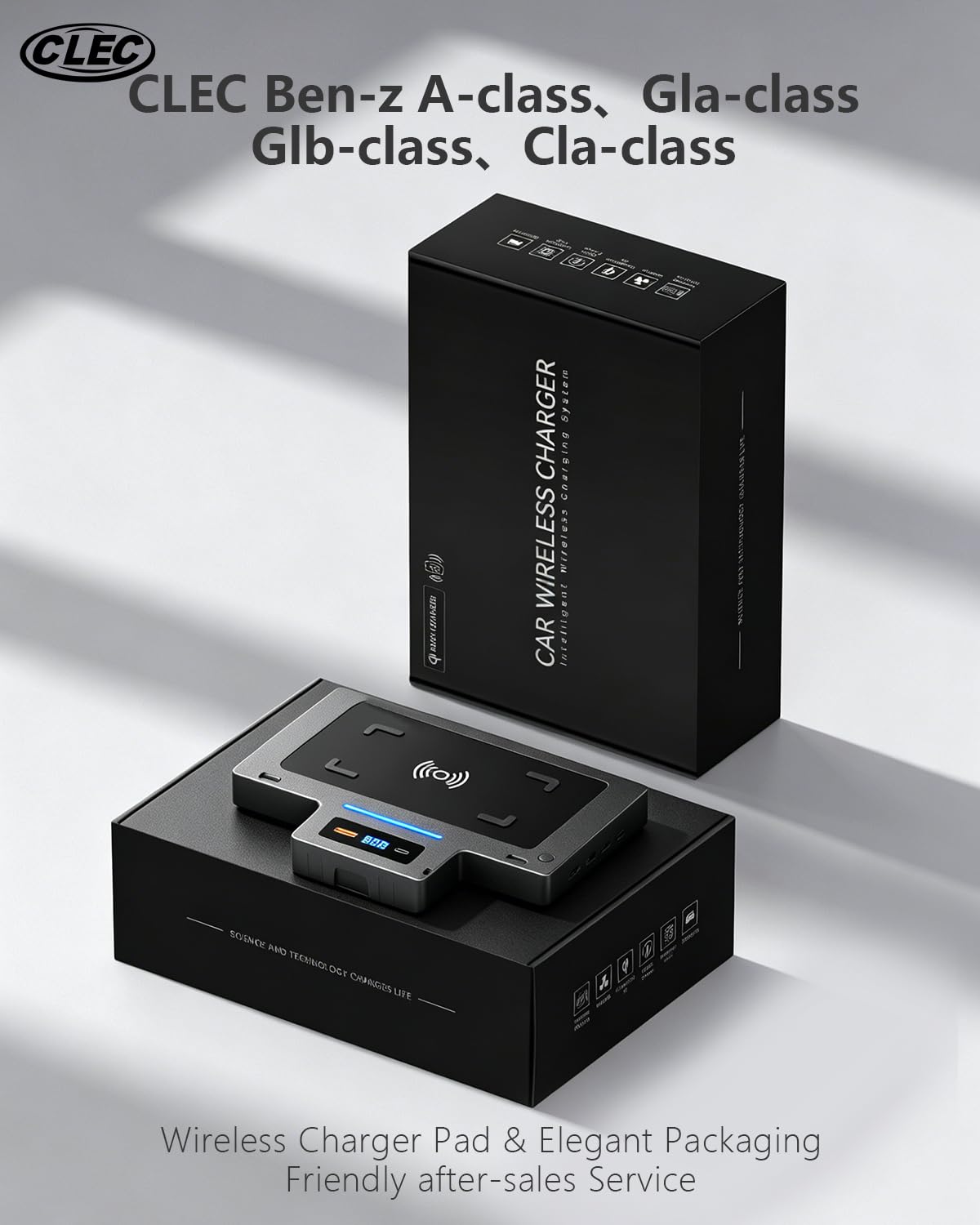 CLEC Cargador inalámbrico de coche para Benz Clase A 2019-2022, GLA/GLB/CLA Clase 2020-2022, QC 3.0 Cargador rápido Qi 3.0 Cargador de teléfono inalámbrico con 2 puertos USB, accesorios interiores de