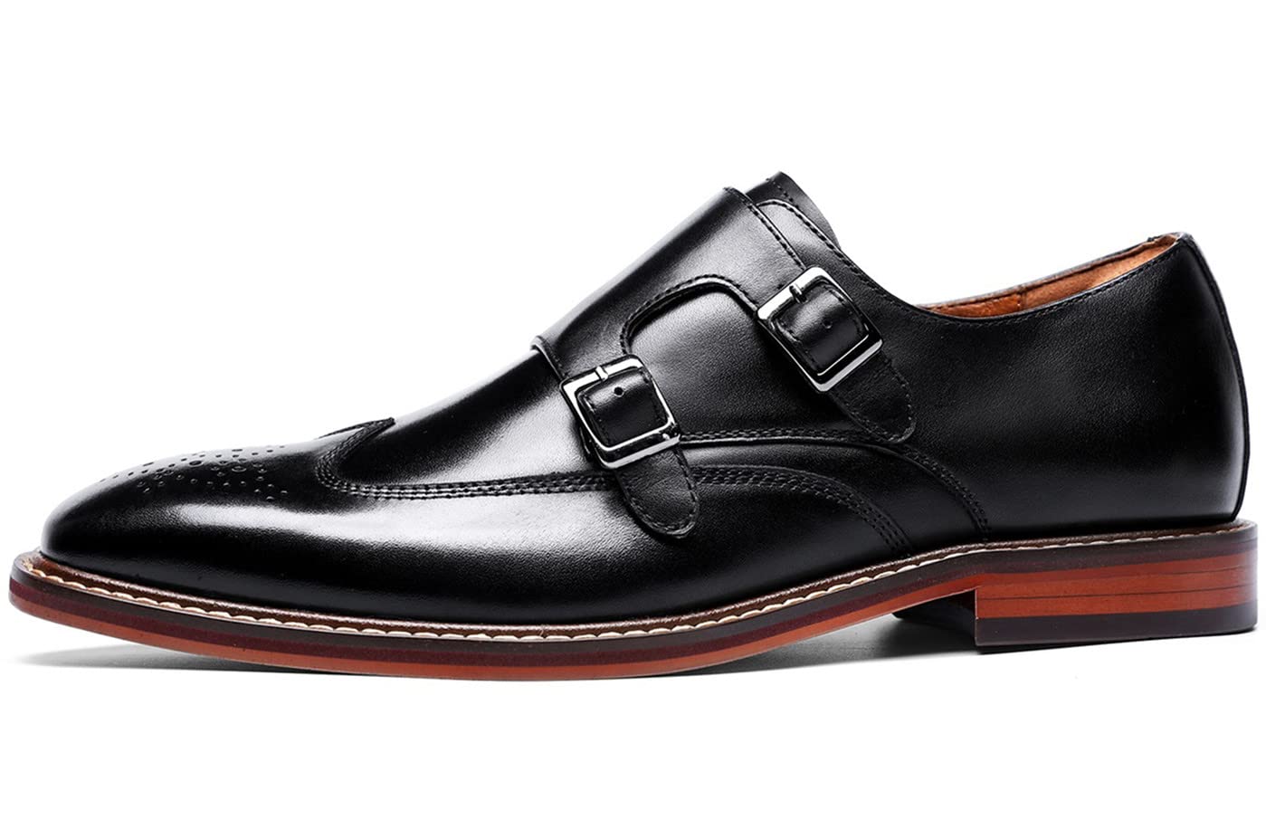 Zapatos de Doble Monje para Hombre, de Cuero, con Correa de Hebilla clásica, sin Cordones, con Punta de ala, Informales, para Boda, Mocasines Black 41 EU