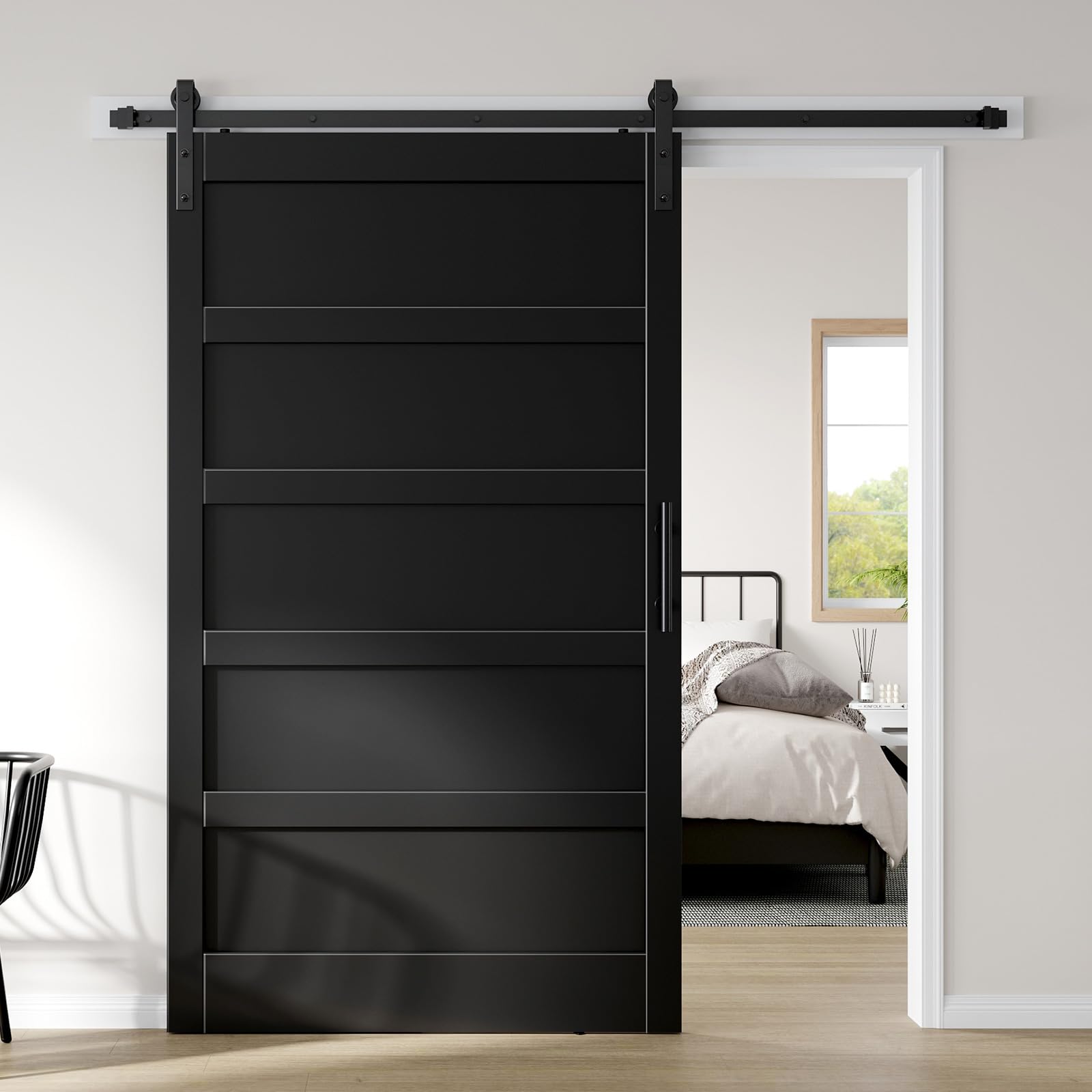 Photo 1 of Fredbeck 48x84 Black Barn Door with 8FT Sliding Door Hardware Kit,Interior
