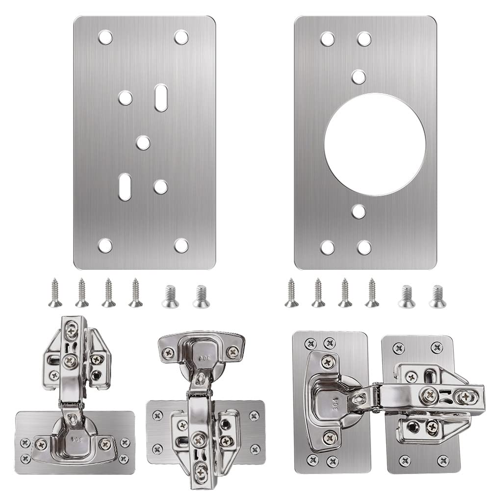 Flintronic 2 Piezas Placa de Reparación de Bisagras, Acero Inoxidable Armario Placa de Reparación de Bisagras, con 12 tornillos, para Madera