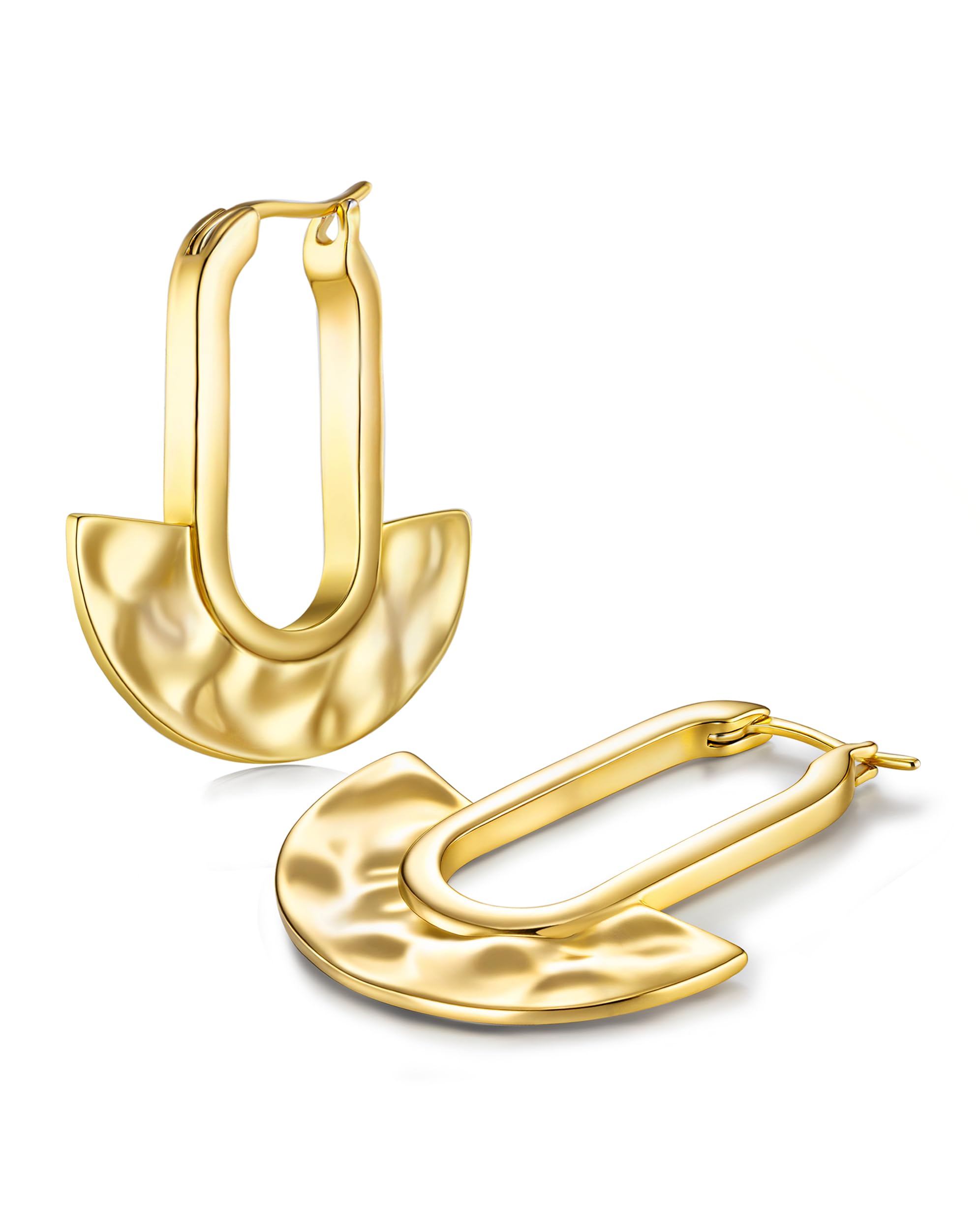 Big Bold Lightweight 18K gold plated Hammered Flat Round Statement Drop Earrings for Women by SNGIA, Large Chunky Handmade Formal Trendy Jewelry Gifts