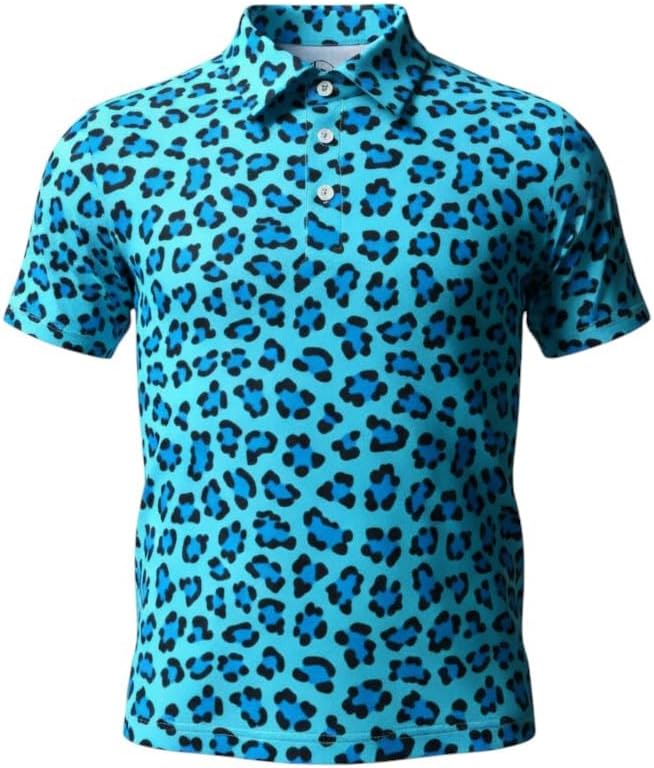 Take a Walk on the Wild Side Girls Golf Performance Polo Blue Leopard Spots