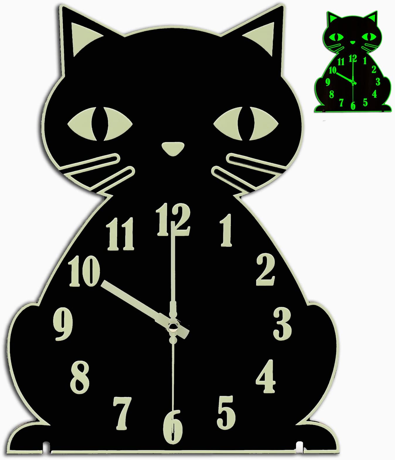 Crosstime Cat Wall Clock Glow in The Dark - Silent Luminous Clock for Bedroom Living Room Home Decor,Cute Unique Gifts for Kids,Cat Lovers- Black