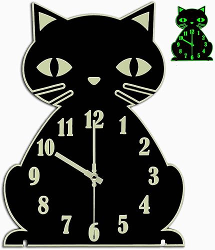 Miniatura 1 de Reloj de pared de gato que brilla en la oscuridad, reloj luminoso silencioso para dormitorio, sala de estar, decoración del hogar, regalos únicos