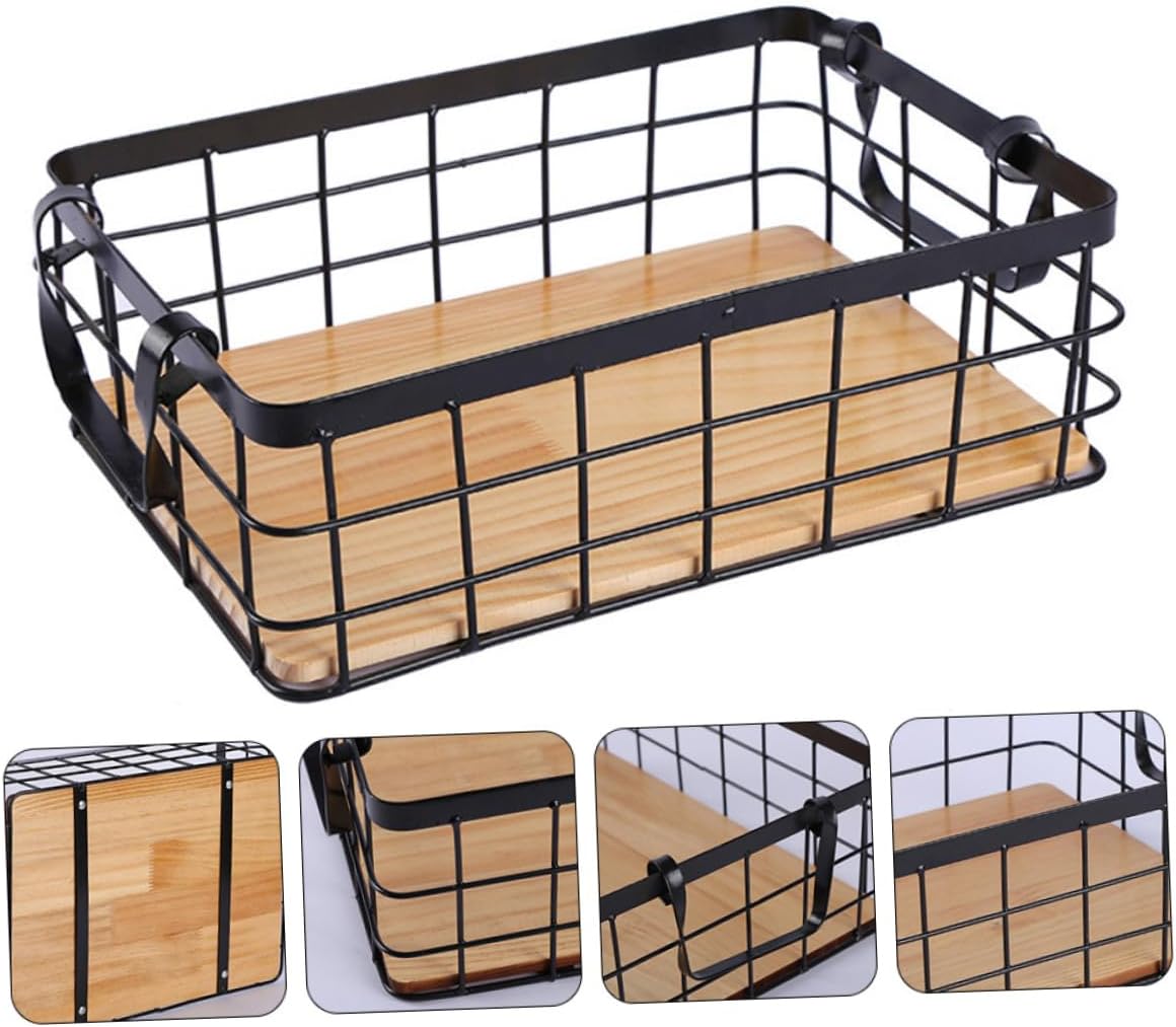 1pc Multi-purpose Iron Storage Basket Handle Decorative Black Kitchen Fruit and Snack Display Basket Medium for Organizing Home and Kitchen