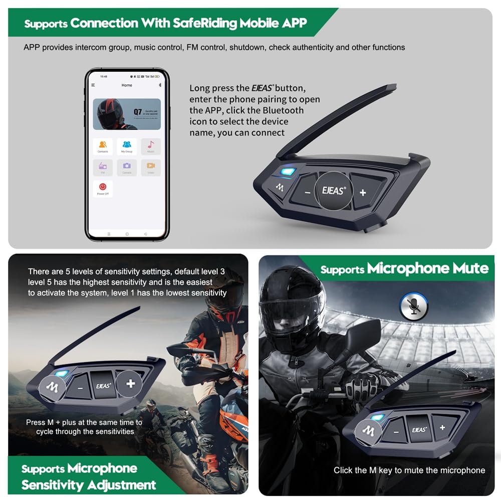 Intercomunicador Bluetooth MS20 2000 m para casco de motocicleta, auriculares Bluetooth para 20 conductores, auriculares Bluetooth universales para casco, sistema de comunicación de casco