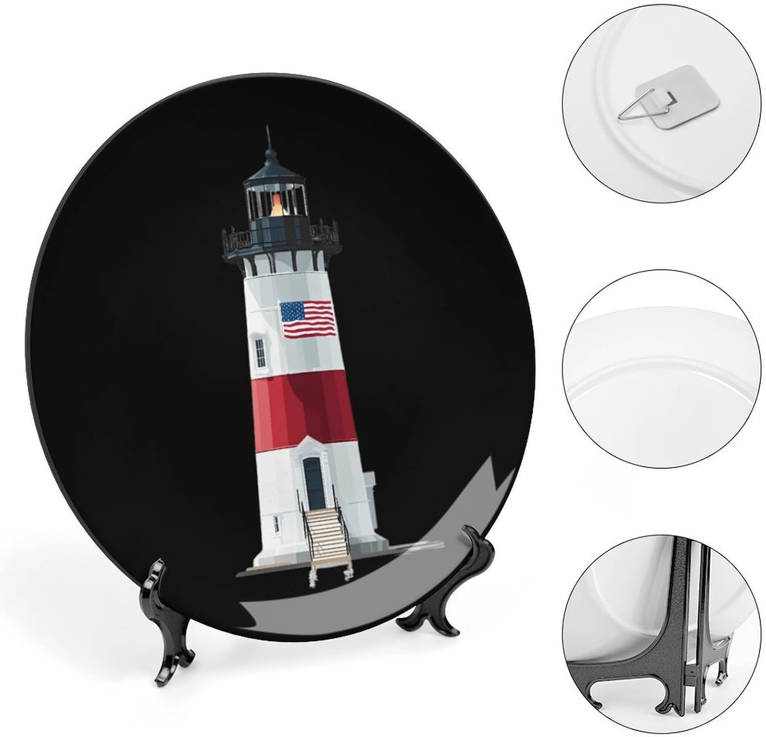 Nantucket Brant Point Lighthouse Novelty Decorative Plate with Display Stand Ceramic Ornament Hanging Wall Decor