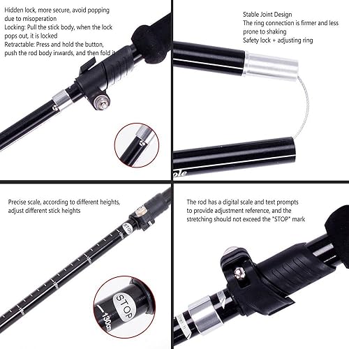 Miniatura 4 de Bastón de senderismo, bastones para senderismo, palos plegables para hombres, bastones ajustables, bastones de senderismo con bloqueo de giro