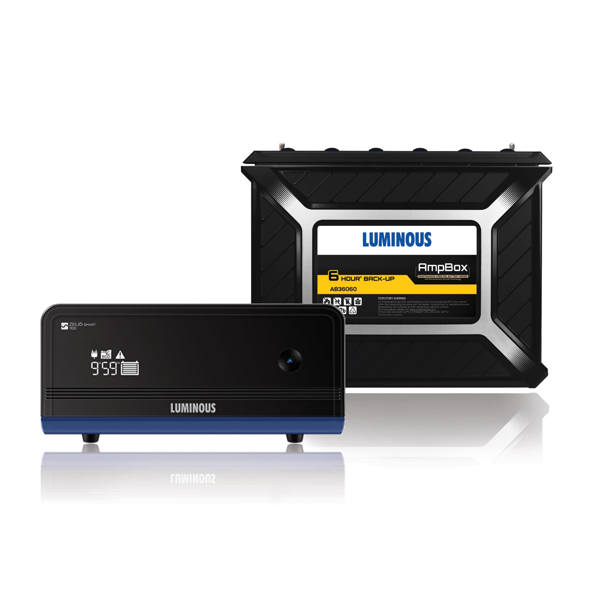Luminous Zelio 1100+AMP Box AB36060 Combo - 900VA/12V Pure Sine Wave Inverter & Gel Battery Combo | Maintenance-Free | Eco-Friendly | 60 Months Battery Warranty-image-46
