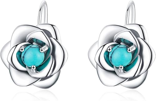 BDL Joyas de turquesa genuina para mujer, aretes y collares de plata de ley para mujer, aretes colgantes con cierre de palanca