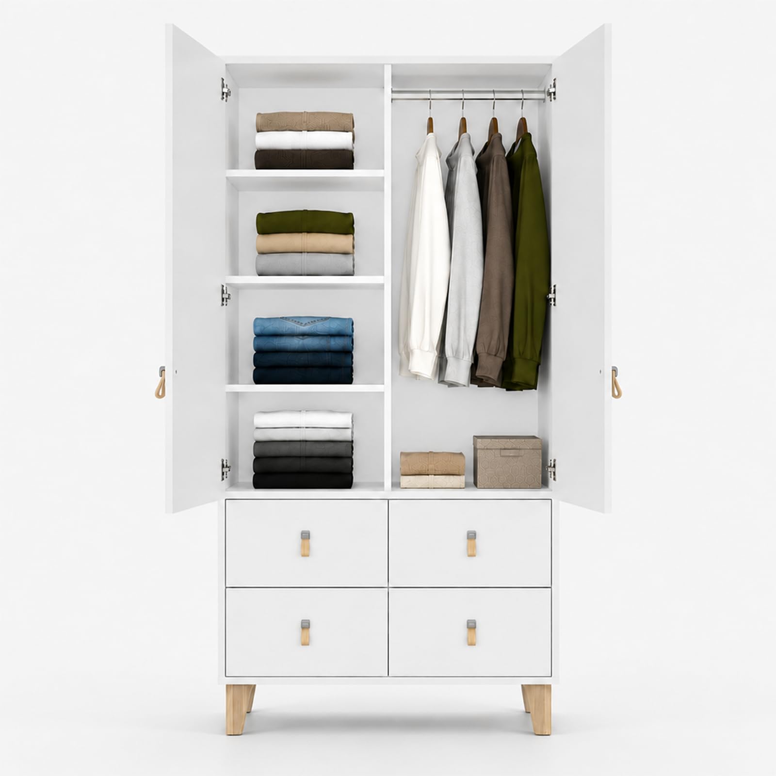 Fabryka Mebli Idźczak Kinderzimmer-Set Figo - Eleganter Schrank für Kinder, Kommode, Schreibtisch, Wandregal - Skandinavischer Stil, Modern Design - Weiß