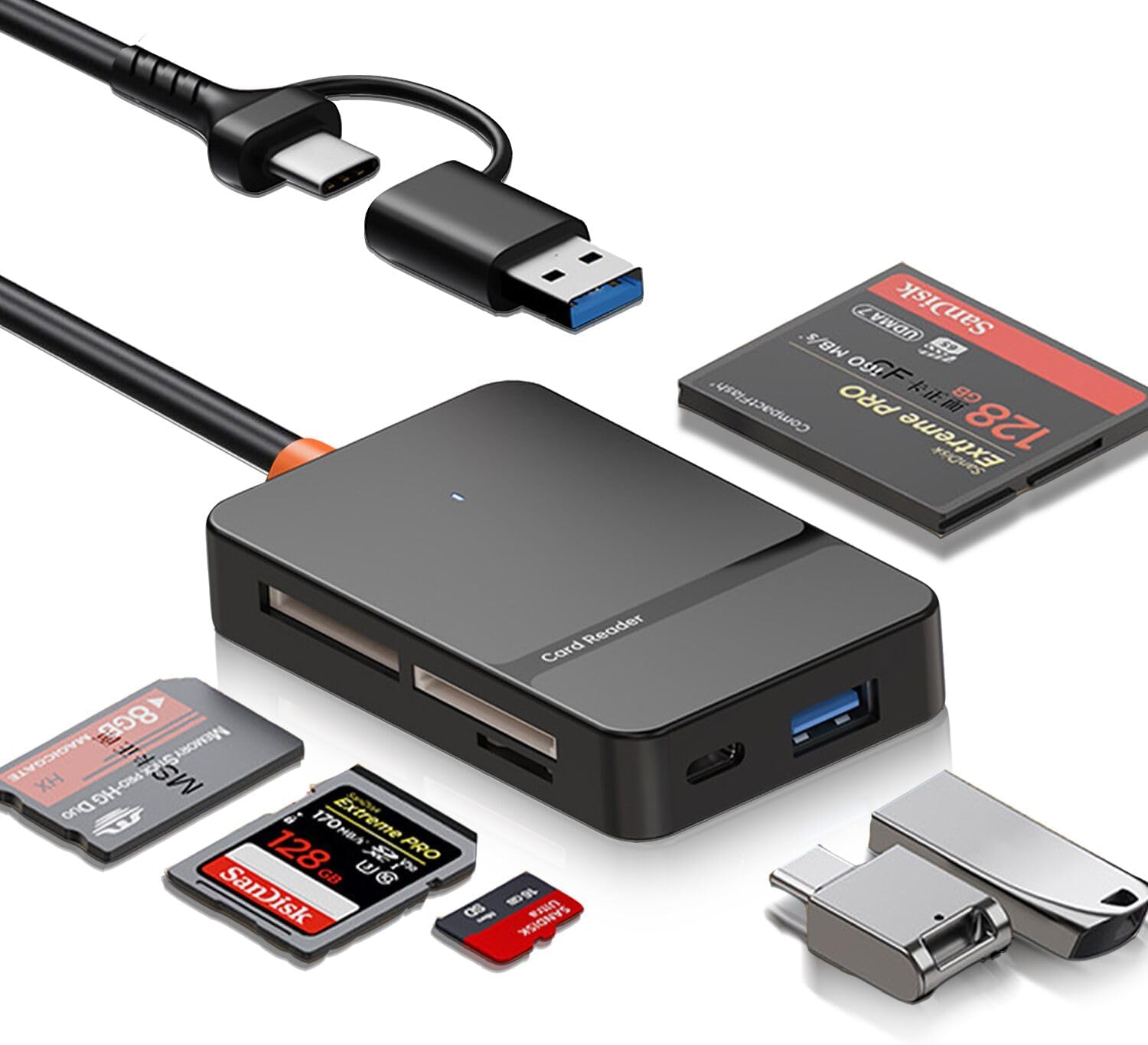 SD Card Reader for iPhone iPad MacBook, 6-in-2 USB 3.0 USB C to SD/Micro SD/MS/CF Memory Card Reader