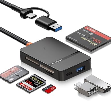 SD Card Reader for iPhone iPad MacBook, 6-in-2 USB 3.0 USB C to SD/Micro SD/MS/CF Memory Card Reader