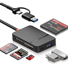 SD Card Reader for iPhone iPad MacBook, 6-in-2 USB 3.0 USB C to SD/Micro SD/MS/CF Memory Card Reader